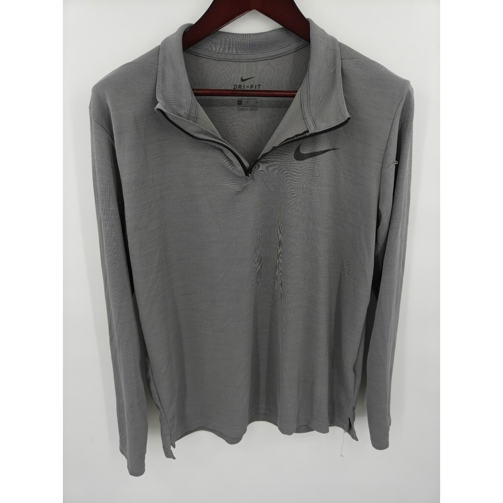 Nike Mens Dri-FIT Gray Quarter Zip Pullover Long Sleeve Active Top Size M